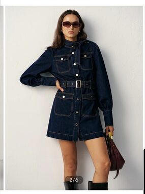 Commense Dark Indigo Belted Denim Jacket Dress